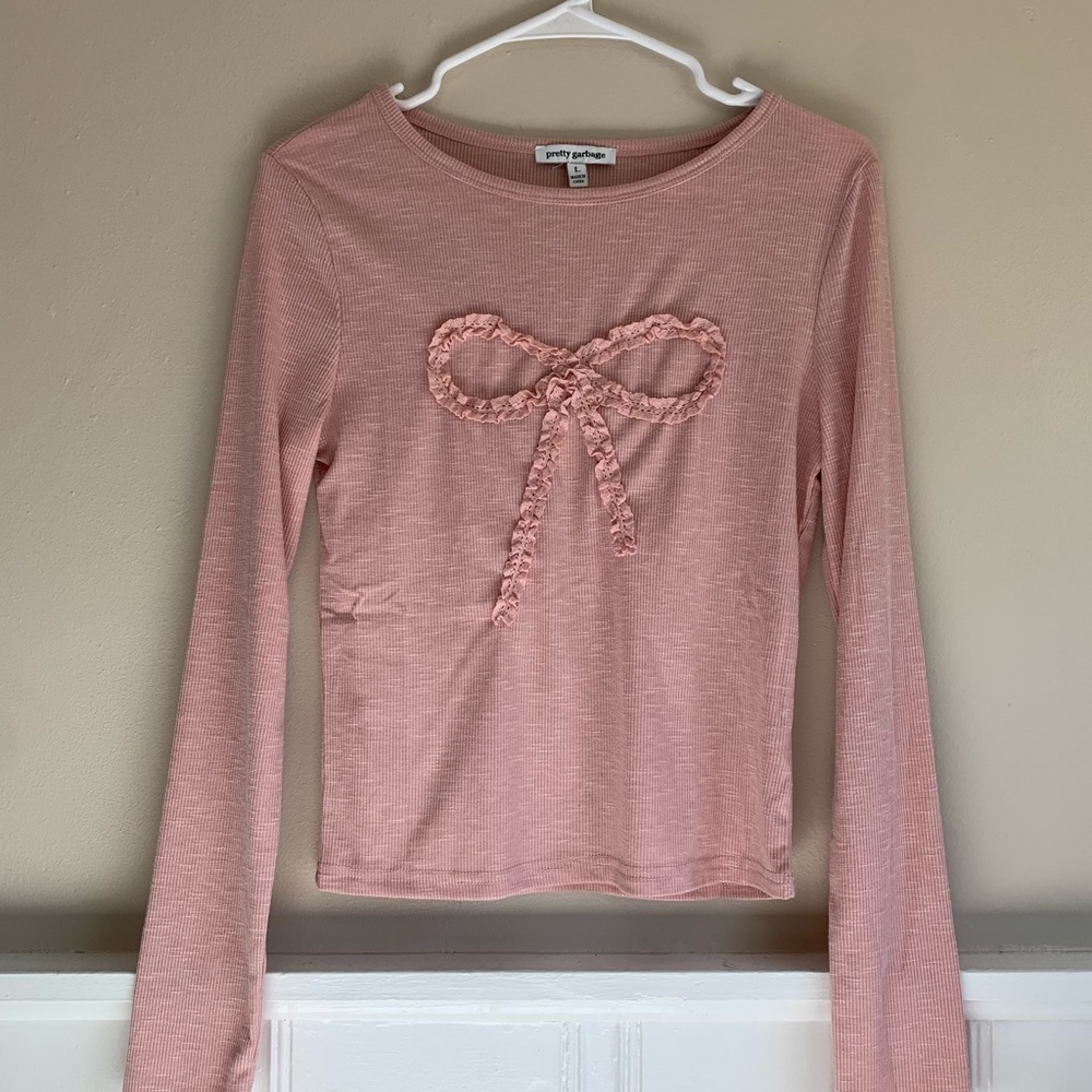 Pink Long Sleeve Top with Bow Detail